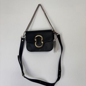 Black Shoulder Bag with Gold Accent